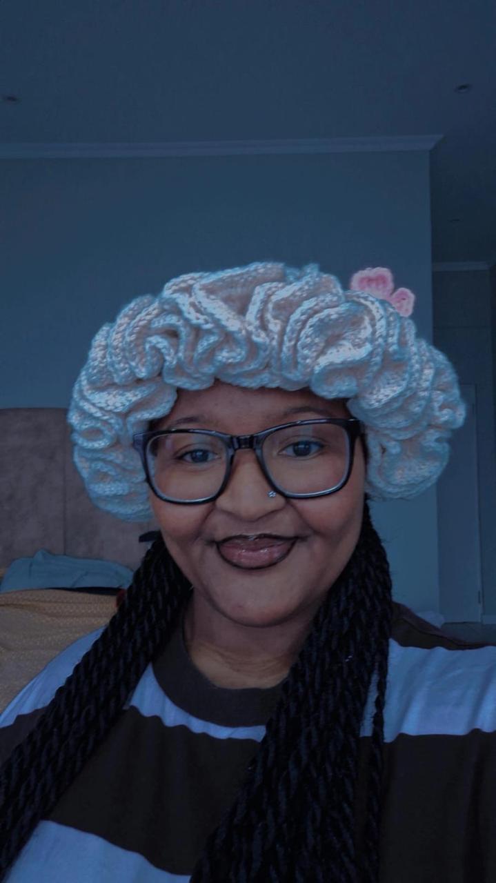 Founder wearing handmade scrunchies